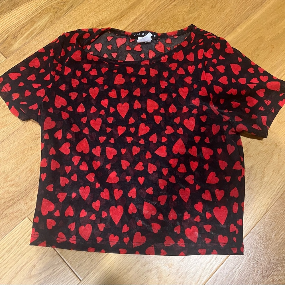 Sheer crop top with hearts LAST CHANCE!